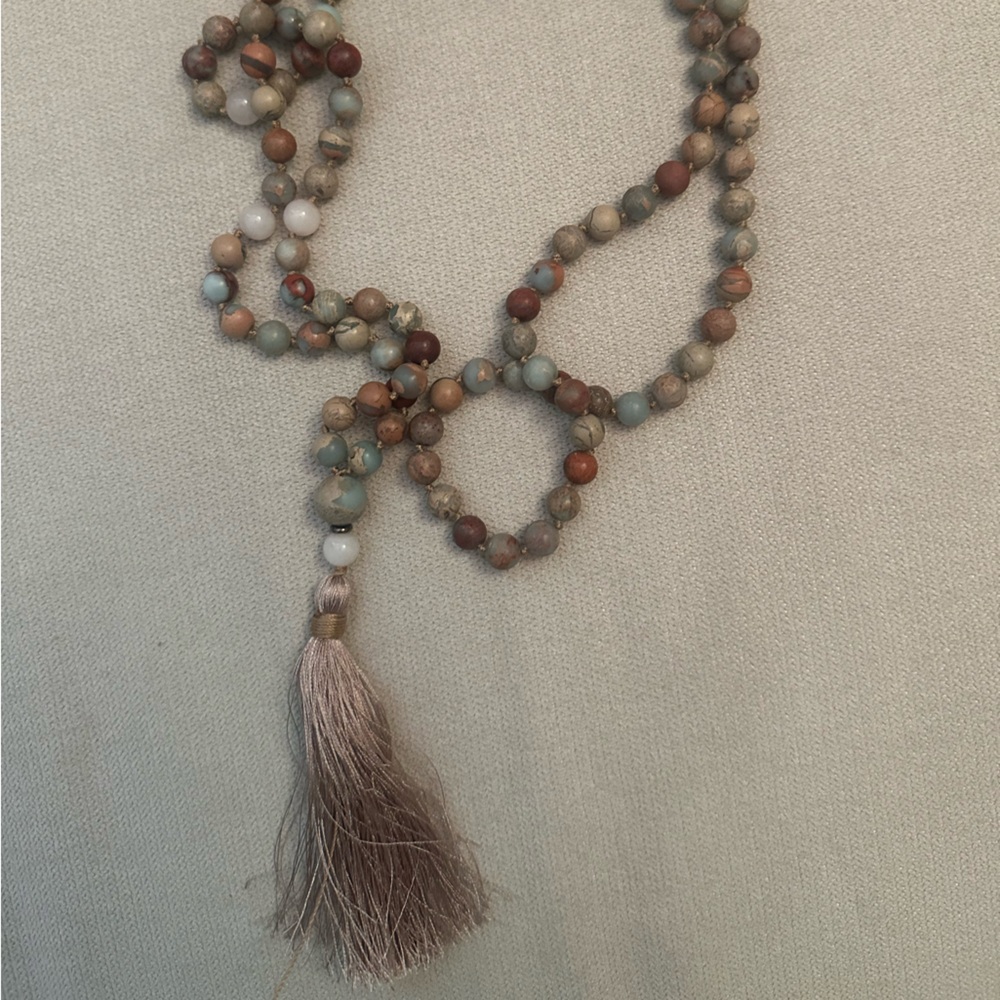 Mala Bead Necklace - 108 beads - African Opal + Rose Quartz